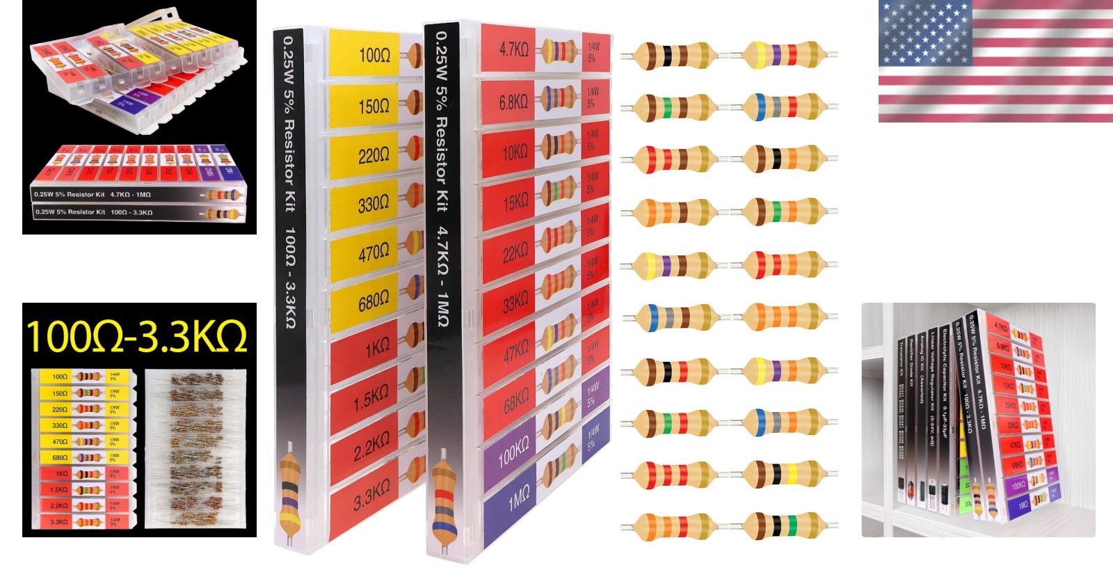 5% Tolerance Carbon Resistor Set: 100Ω-1MΩ Assortment for Electronics – 1/4 Watt