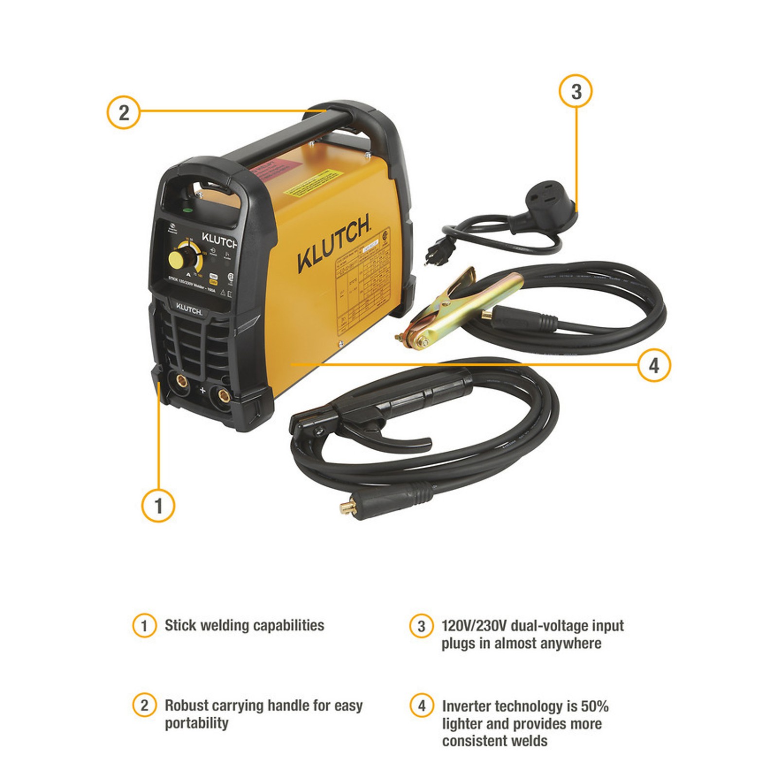Klutch Dual-Voltage Stick Welder with Inverter Technology, 120/230 Volts, 160