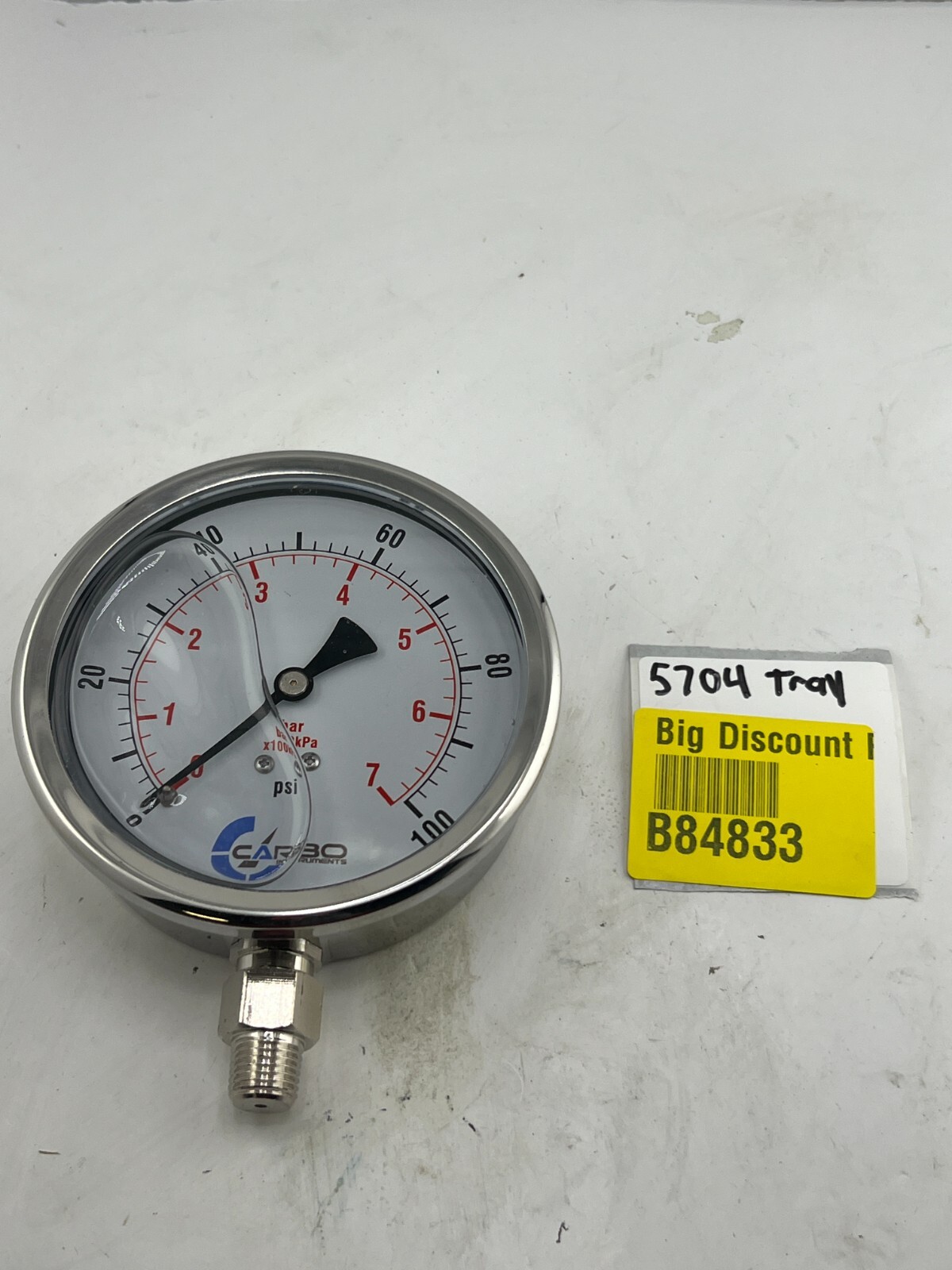 CARBO Instruments Pressure Gauge Steel Case Liquid Filled 0-100 psI