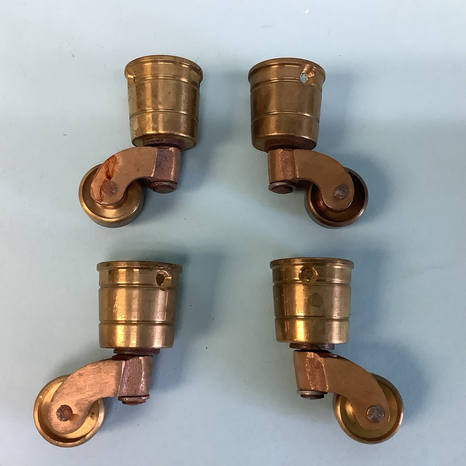 Set of 4 Brass Wheel Casters Fits 3/4” Diameter Tapered Leg