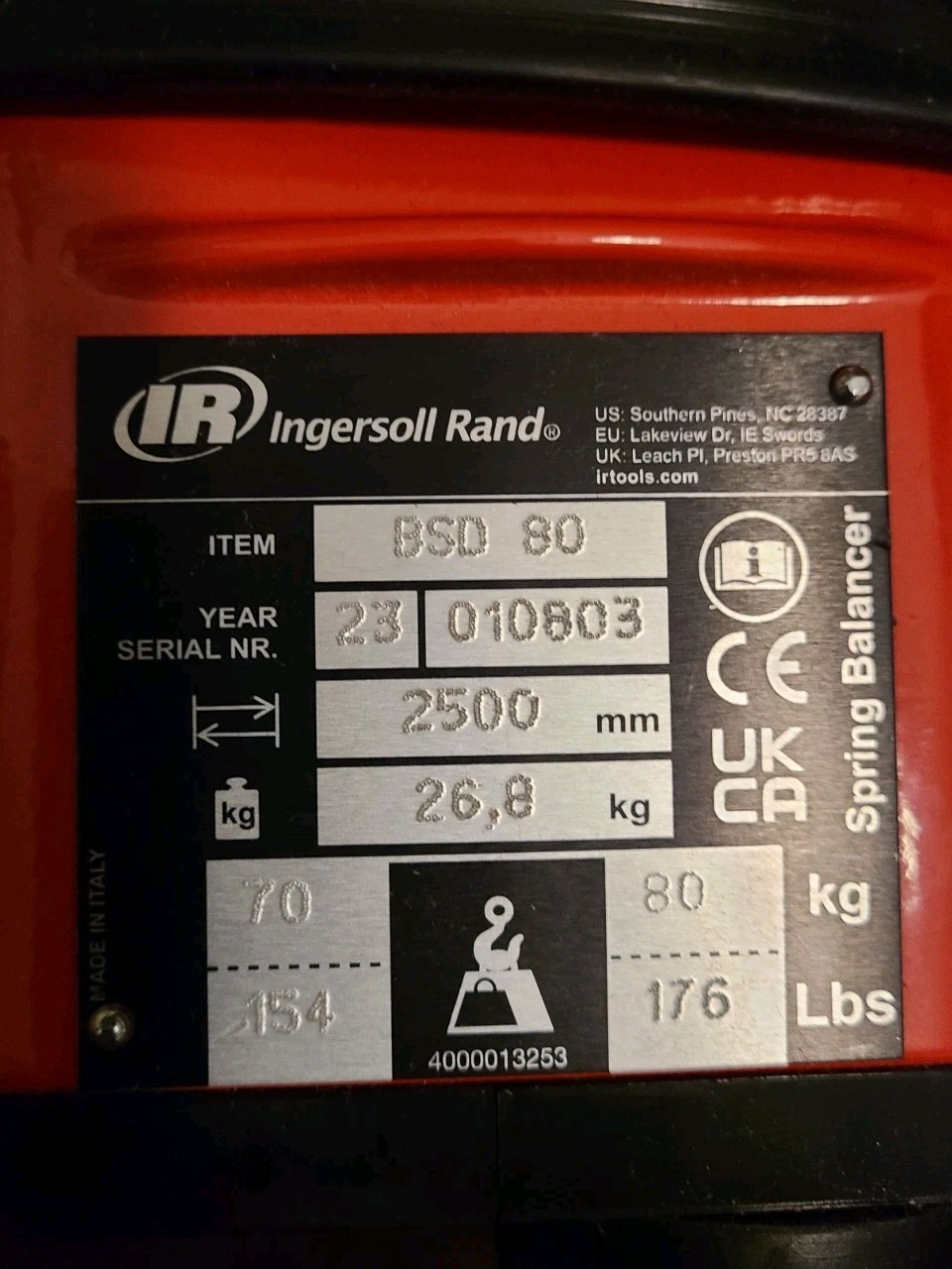 Spring Balancer Ingersoll Rand BSD-80 Super Duty Spring Balancer W/ Safety Hook