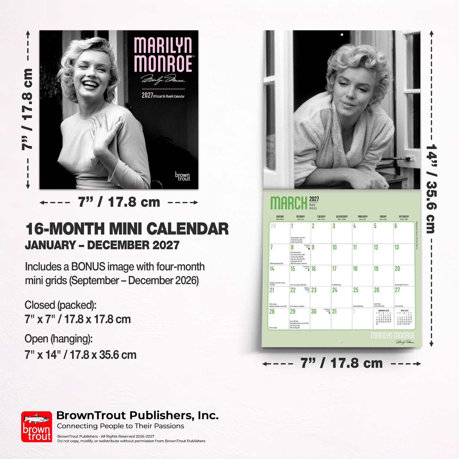 Marilyn Monroe OFFICIAL | 2027 7×14″ (Hanging) Monthly Mini Wall Calendar