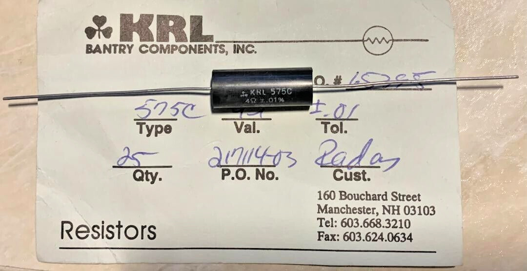 QTY 5 NEW KRL BANTRY 4Ω/0.01% 1.5W 750V WIREWOUND RESISTORS [SHIPS FROM USA]