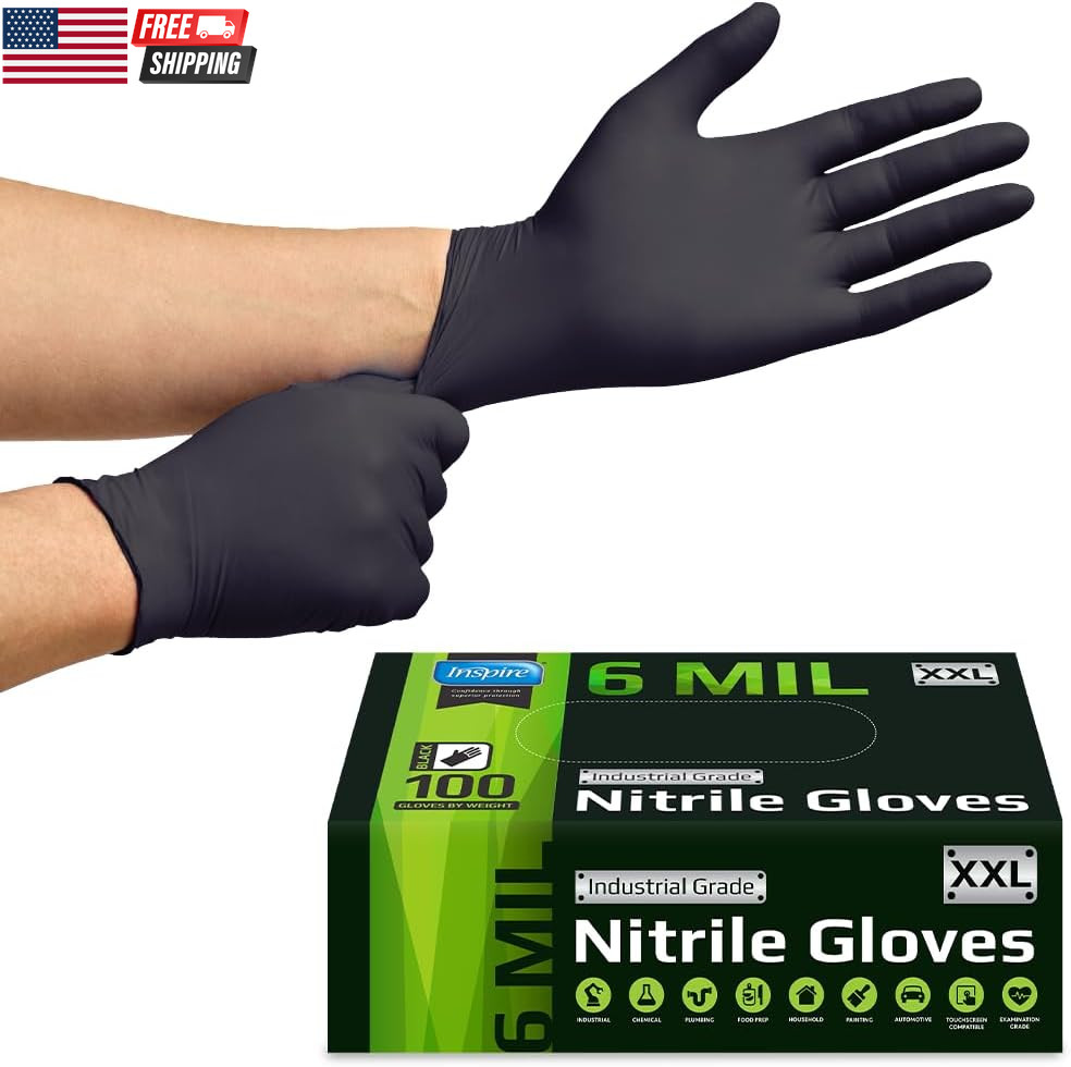 Black Nitrile Gloves HEAVY DUTY 6 Mil Nitrile Chemical Resistant Medical Cooking