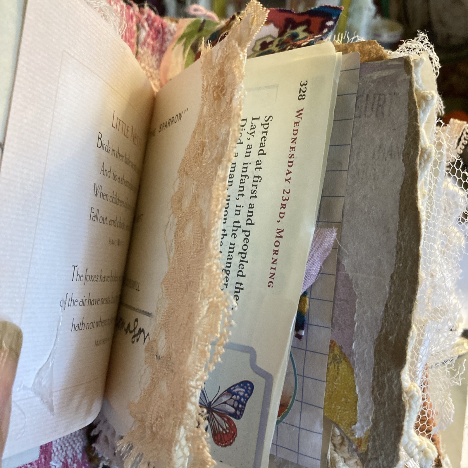 Junk Journal- Grungy, Textile Postcard