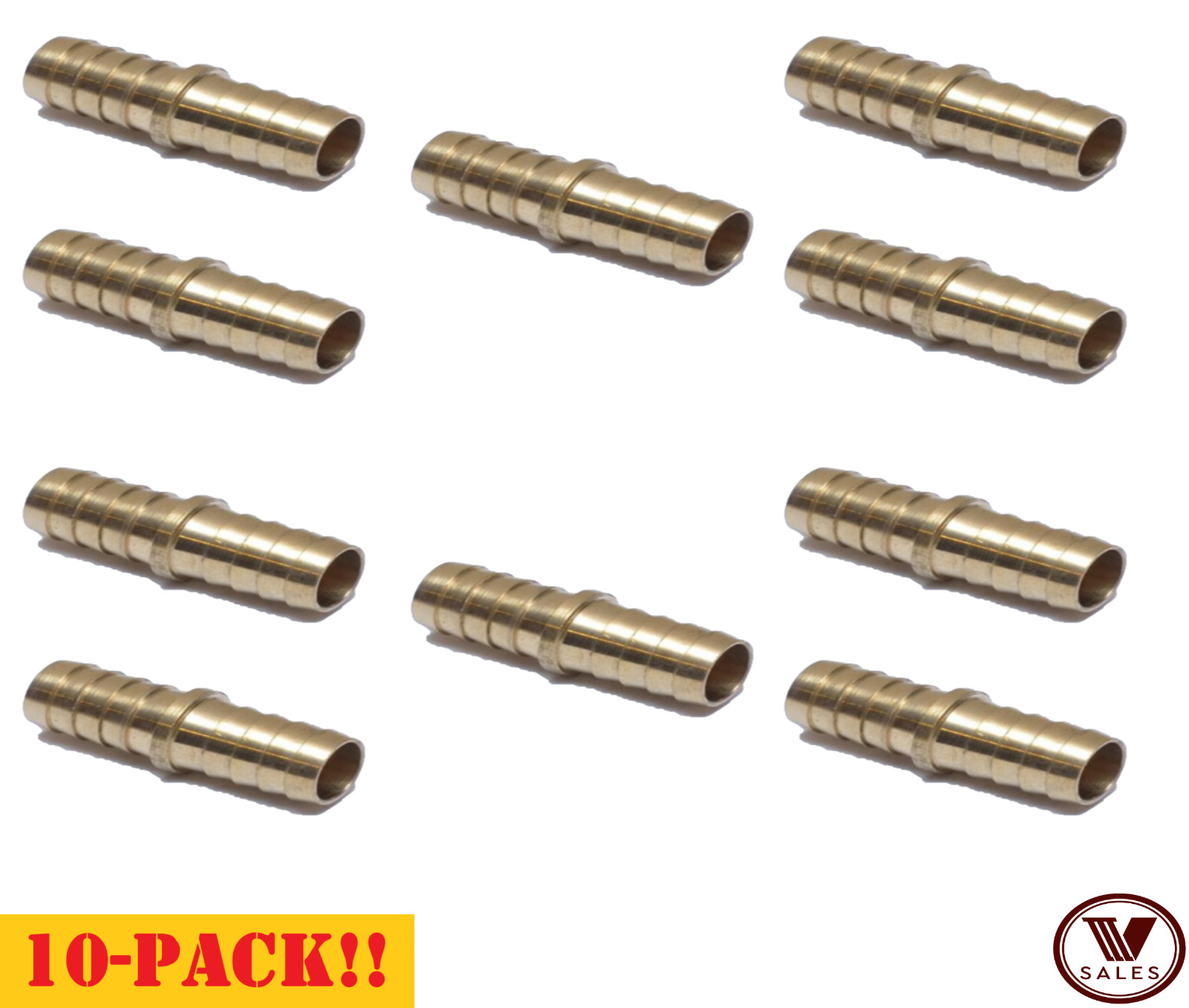 10-PACK!5/8 Brass Barb Hose Splicer Mender Straight Fitting Air Water Oil 129-10