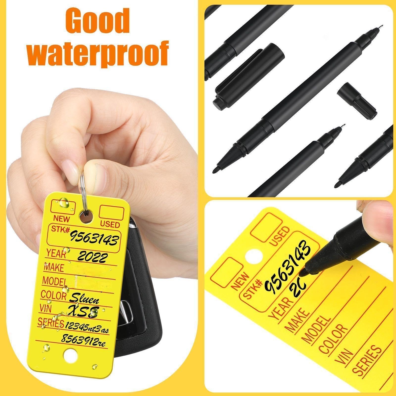 Gersoniel 500 Pcs Yellow Car Key Tags with Rings, Labels, and 4 Pens for Office,