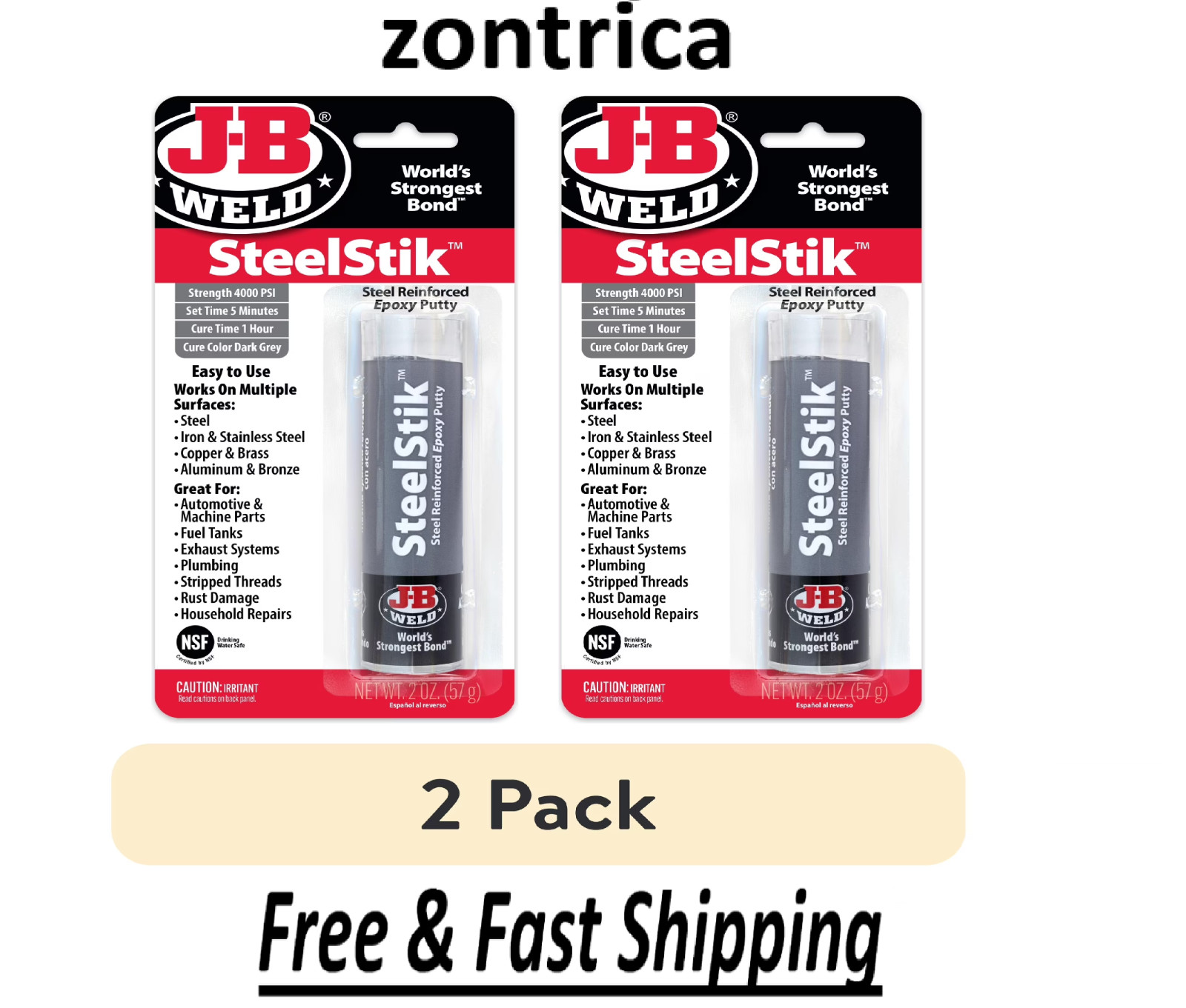 J-B Weld SteelStik Epoxy Putty 2 oz each Gray – 2 Pack
