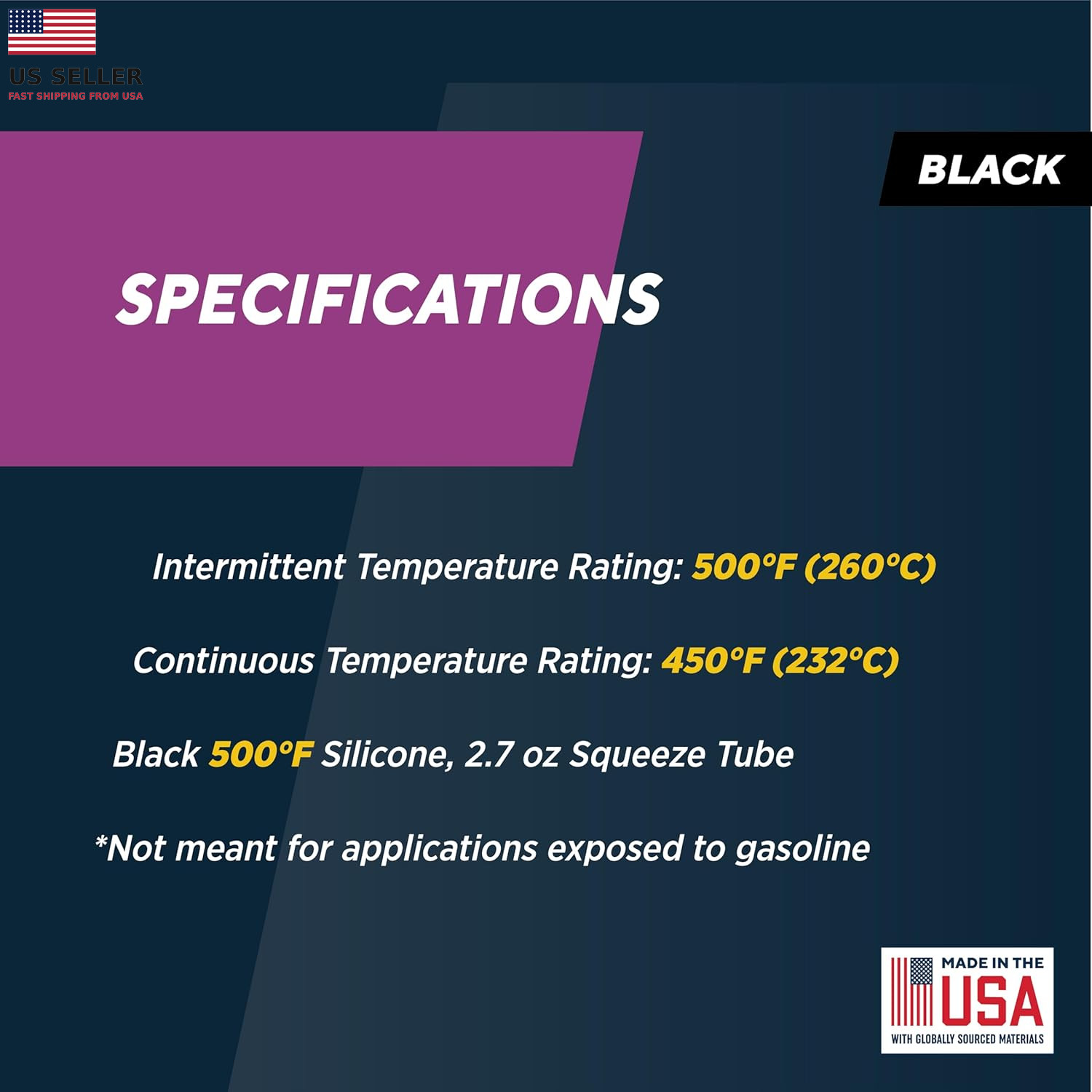 Rutland 500°F RTV High Heat Silicone Sealant Black, Usa-Made High Temperature G