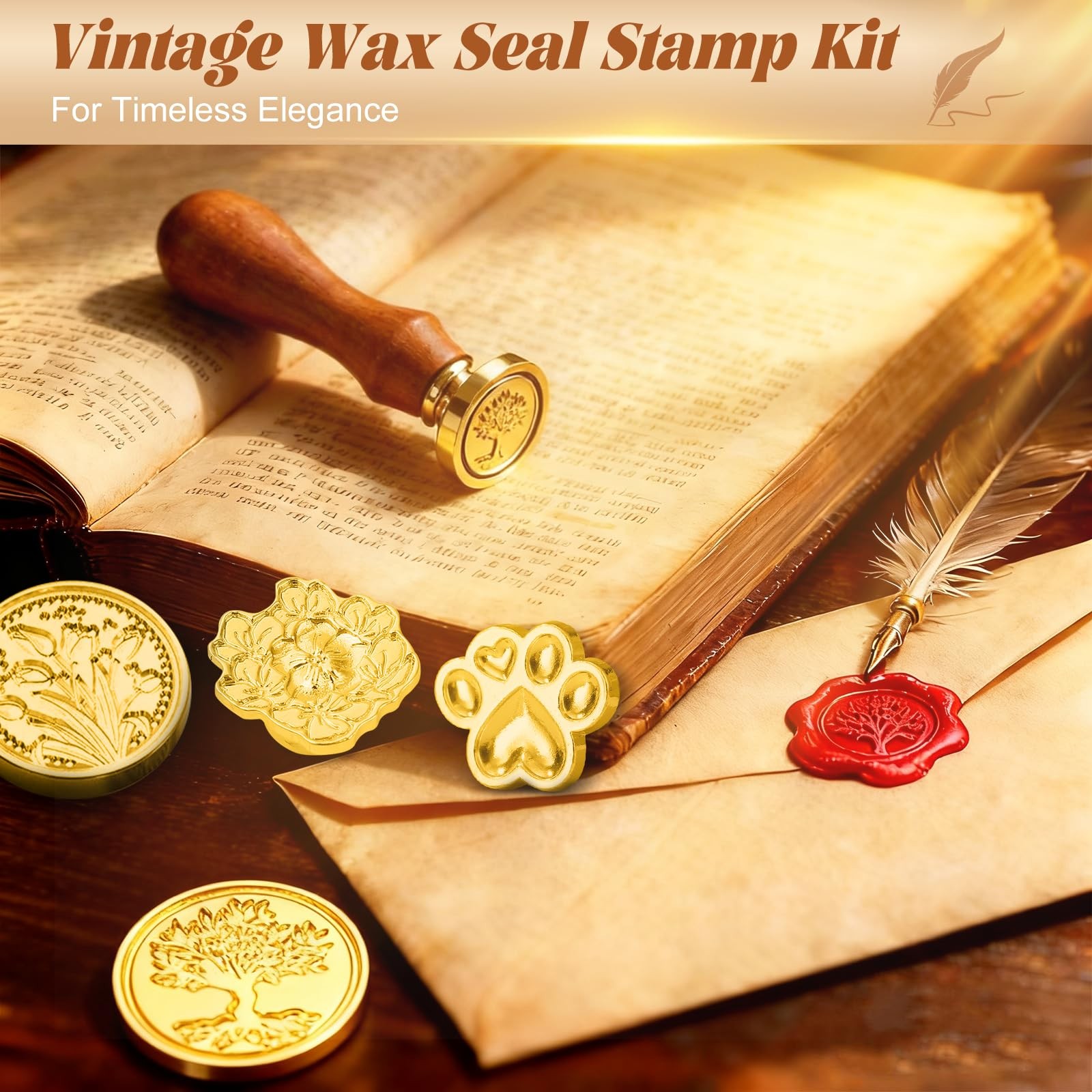 Vintage Wax Seal Stamp Sealing Stamps with Wooden Handle for Wedding Invitations
