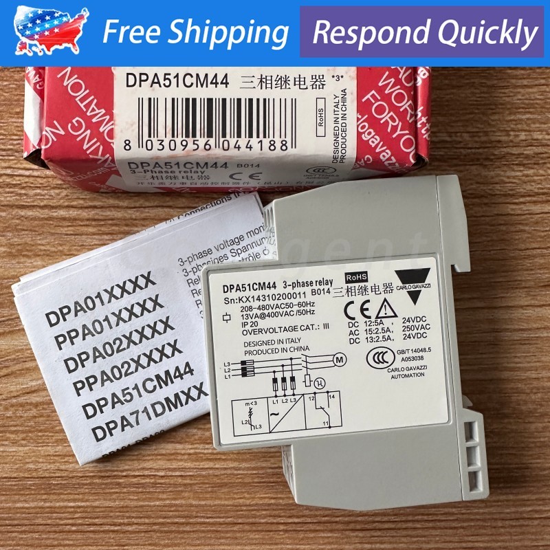 For DPA51CM44 3-Phase Monitoring Relay Phase Sequence Protector 208-480VAC ECO