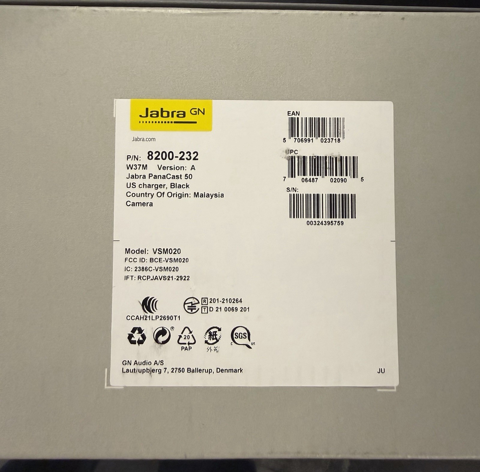 Jabra PanaCast 50 Video Conferencing Camera Bar w/ Remote Control 8200-232
