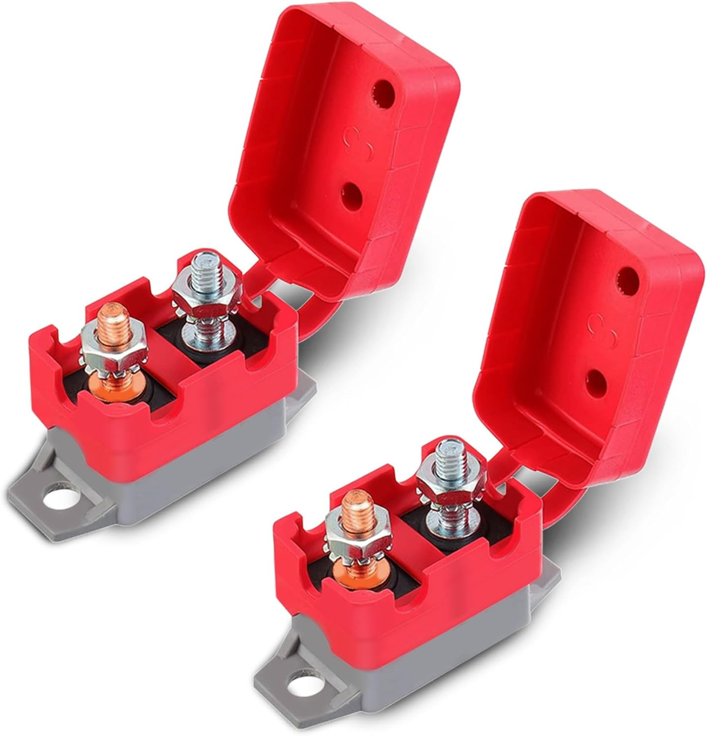 2PCS DC 12V-24V Automatic Reset Circuit Breaker with Cover Stud Bolt, 30A Car Cu