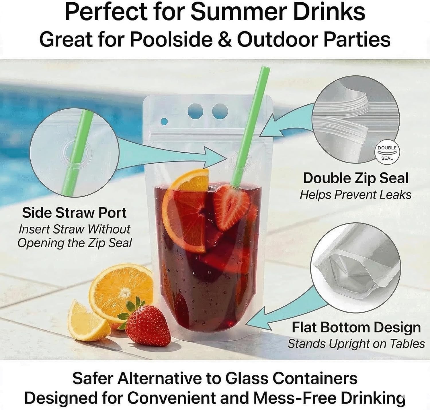 Resealable Drink Bag Set for Juice & Cocktails