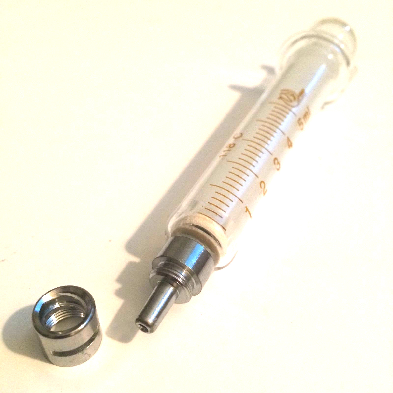 5 mL 5 cc GLASS SYRINGE LUER LOCK TIP TO SLIP TIP DISPENSER NEW REUSABLE USA