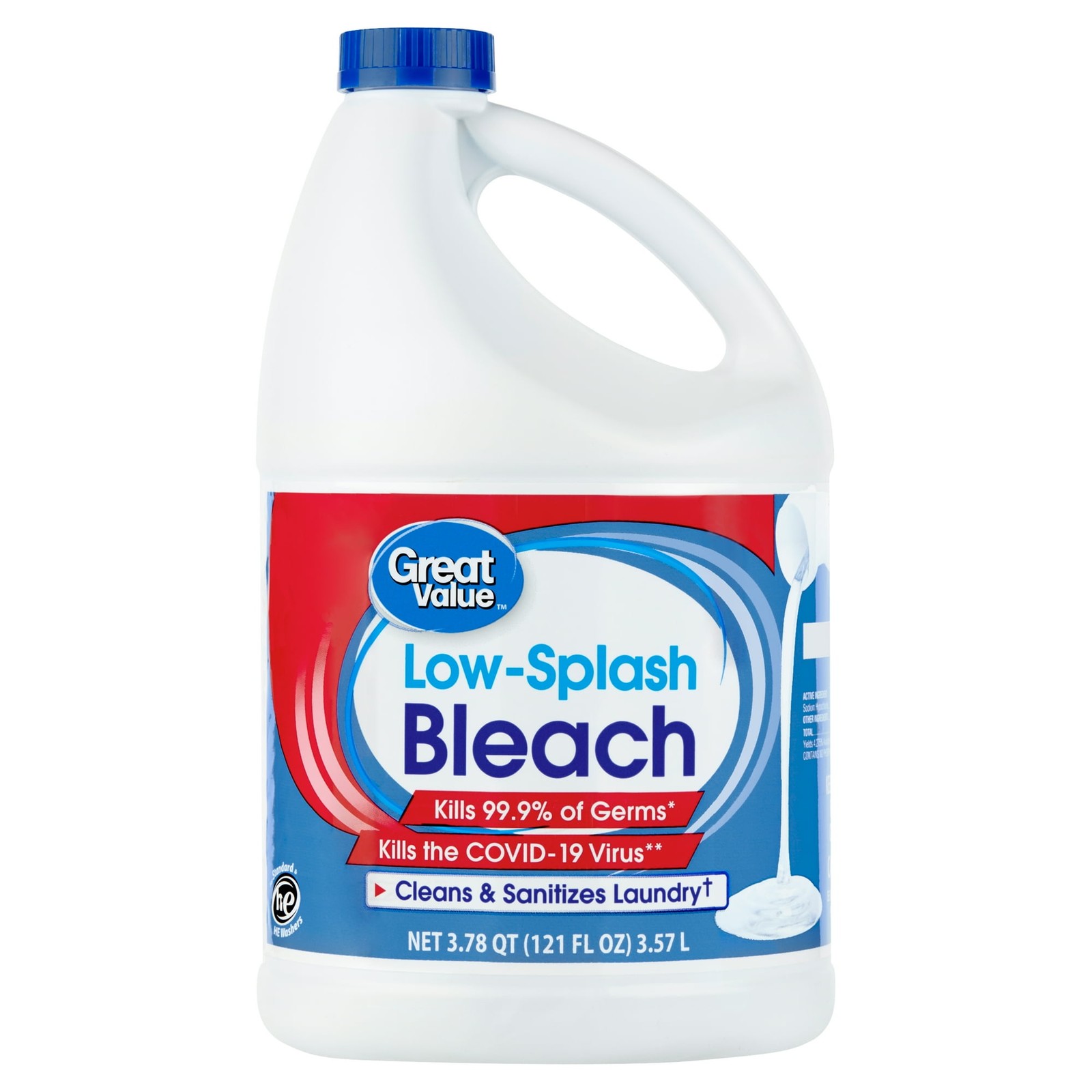 Great Value Concentrated Low Splash Bleach Regular, 121 floz