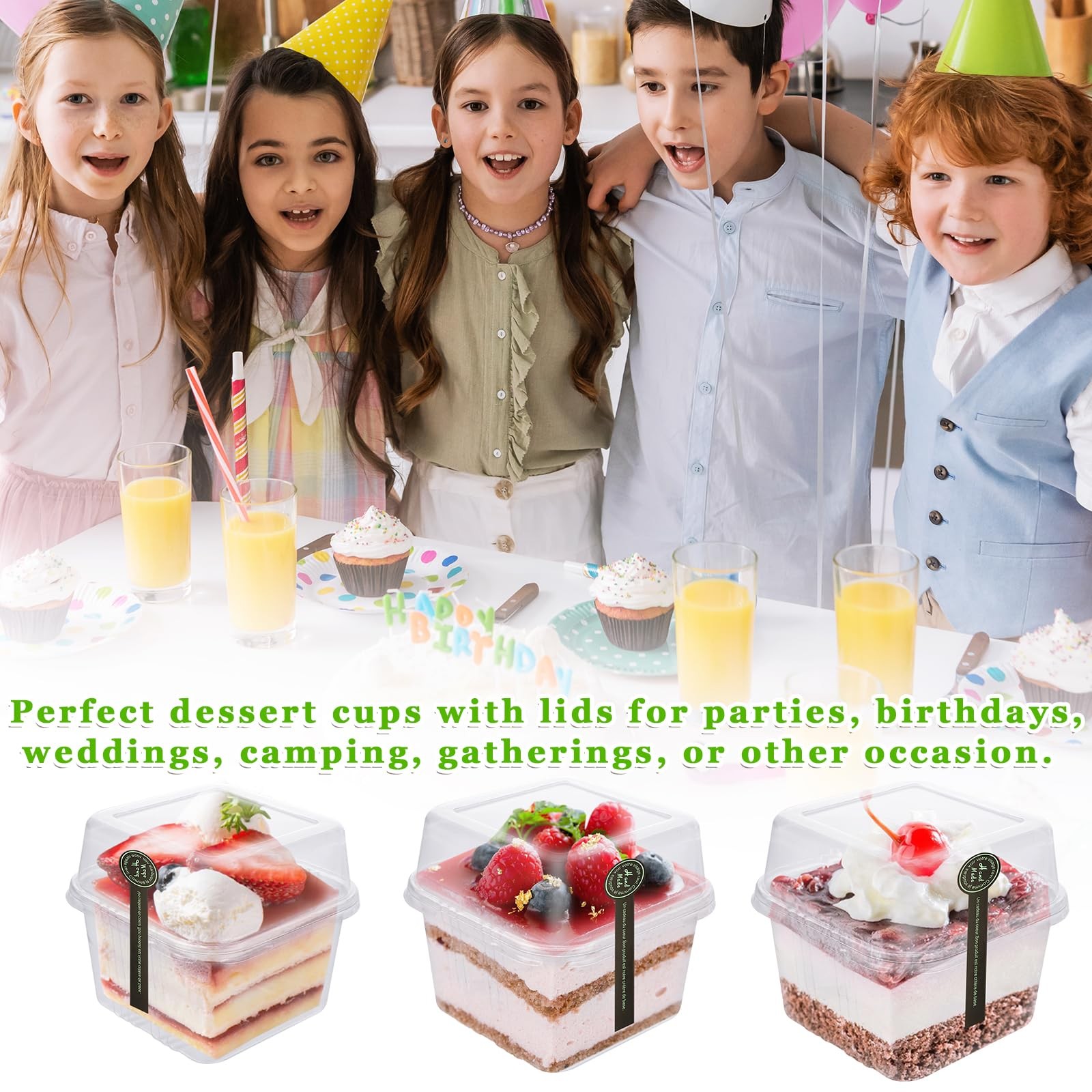 100 Pack Plastic Tiramisu Containers with Lid 8 oz Square Plastic Dessert Cup…