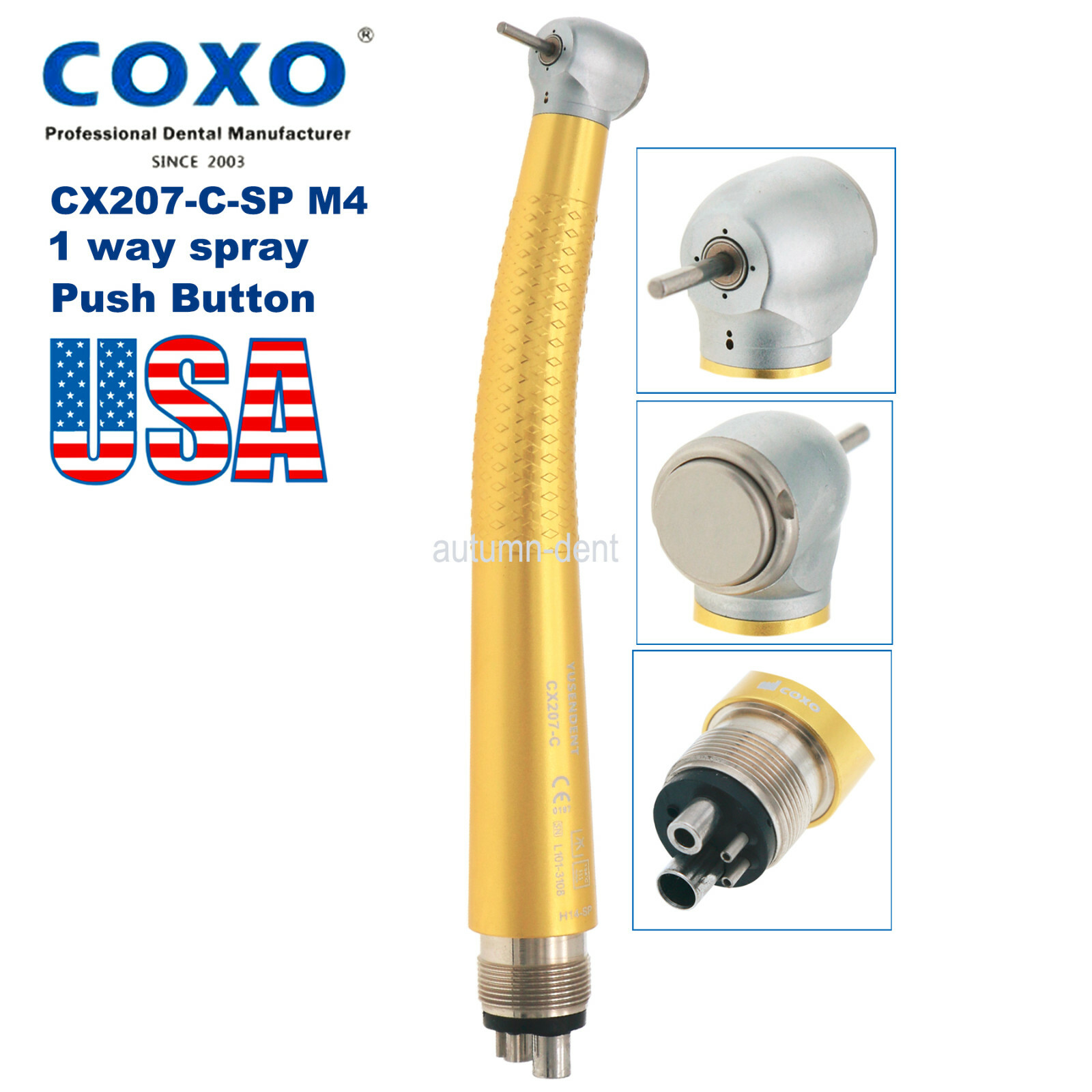 US COXO CX207-C Dental High Speed Air Turbine Handpiece 4 Holes Anti-retraction