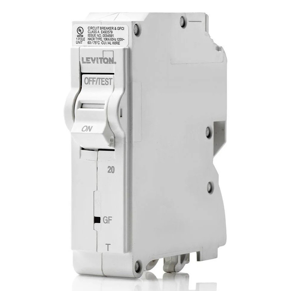 Leviton LB120-GFT 20A 1-Pole 120V AC Plug-In GFCI Circuit Breaker White