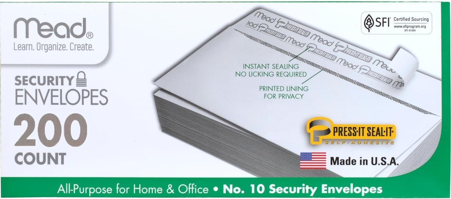 All Purpose Security Envelopes 200 Count Self Adhesive 4.125 x 9.5 Inches