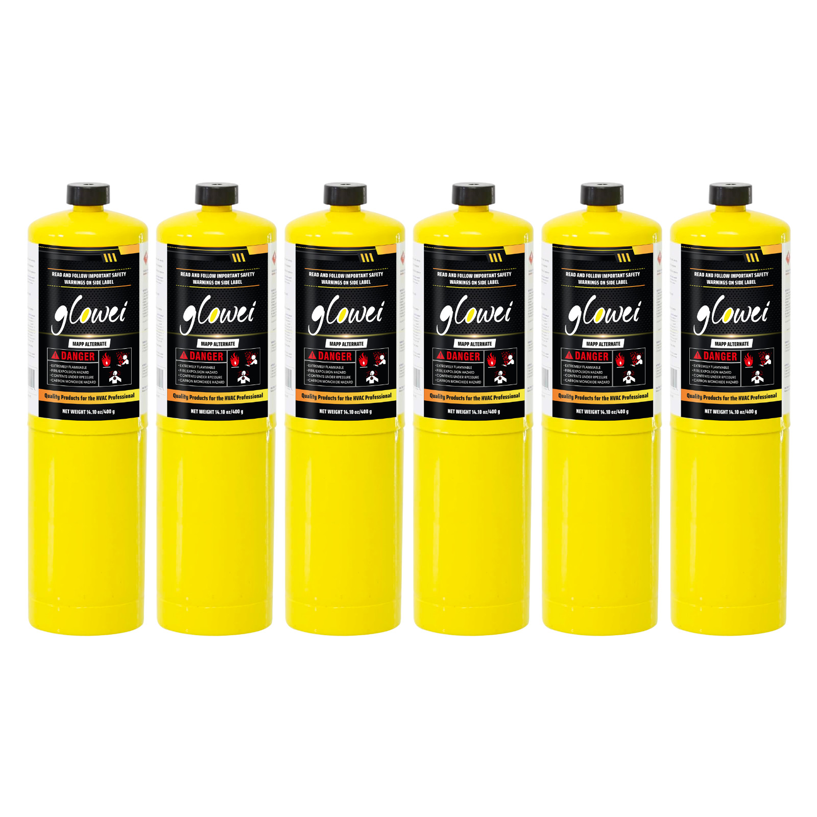 Glowei MAPP MAP PRO Gas Cylinder Pack 6, 99.9% High Purity Propylene 14.1 oz