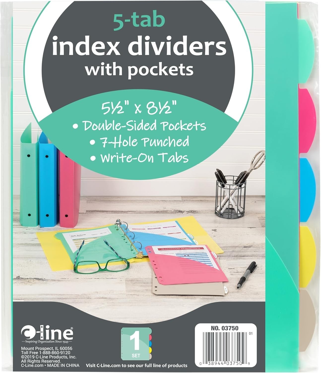Mini Size 5-Tab Poly Index Dividers with Pockets, for 5.5 x 8.5, 6 x 9 and 8….