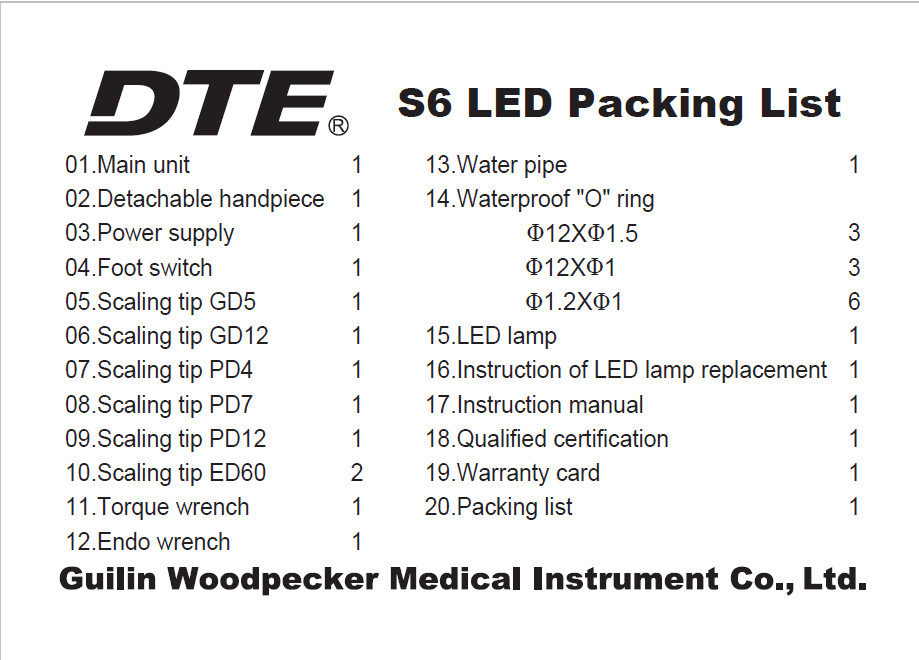 Woodpecker DTE S6 LED Dental Ultrasonic Scaler HD-8L LED Handpiece 7 Piezo Tips