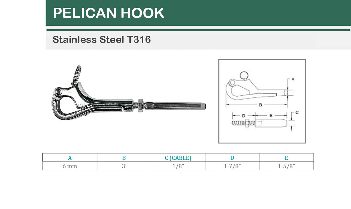 Marine Stainless Steel T316 Pelican Hook For Cable Wire Boat Shackle