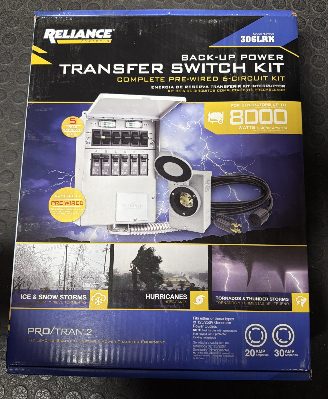 Reliance 306LRK 30Amp BackUp Power Manual Transfer Switch Kit PreWired 6-Circuit