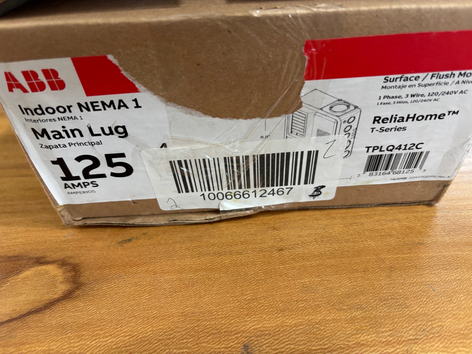 ABB 125A Main Lug Load Center TPLQ412C – Indoor NEMA 1 – Open Box / Used