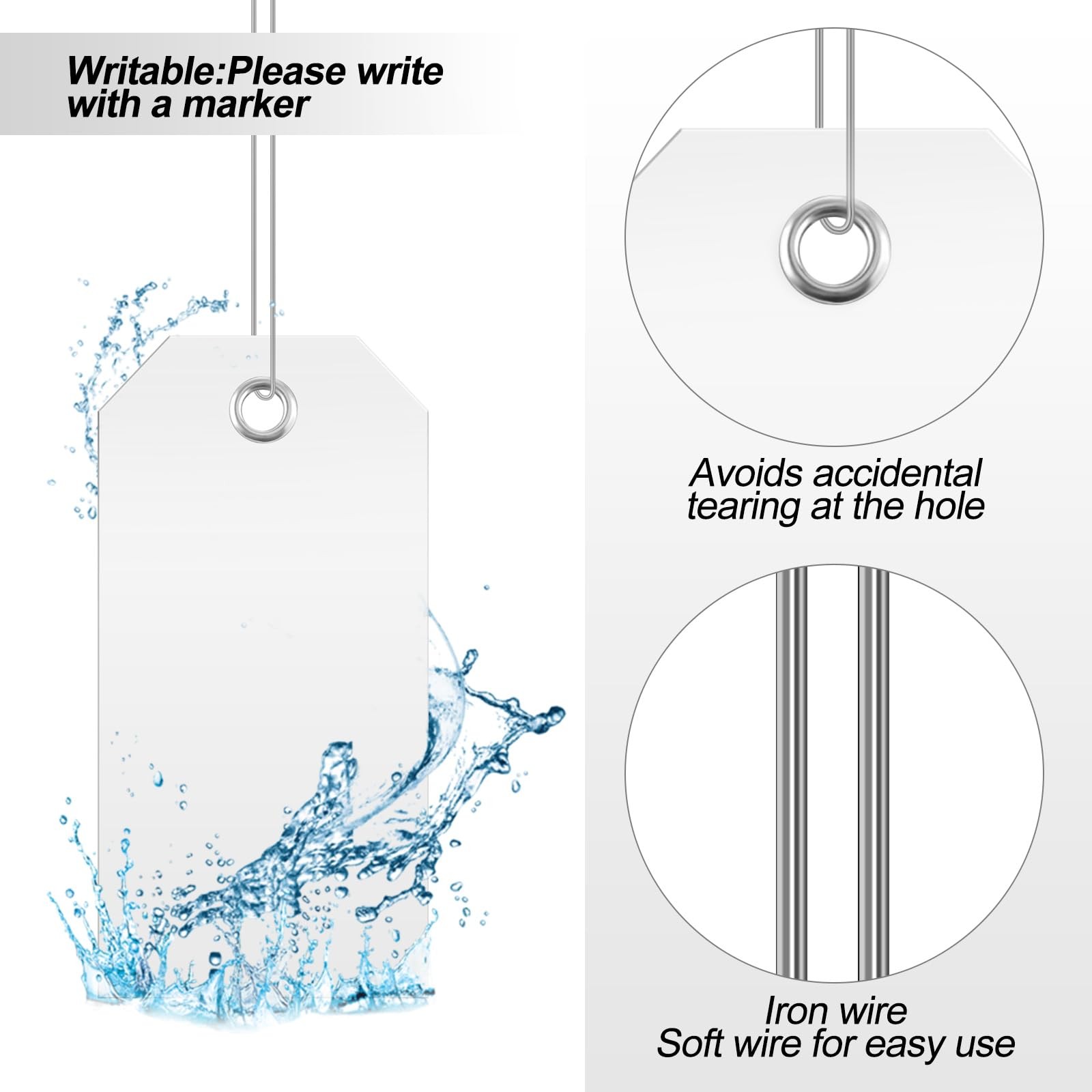 100 Pcs Large Plastic Shipping Tags with Wire Attached Heavy Duty Blank Water…