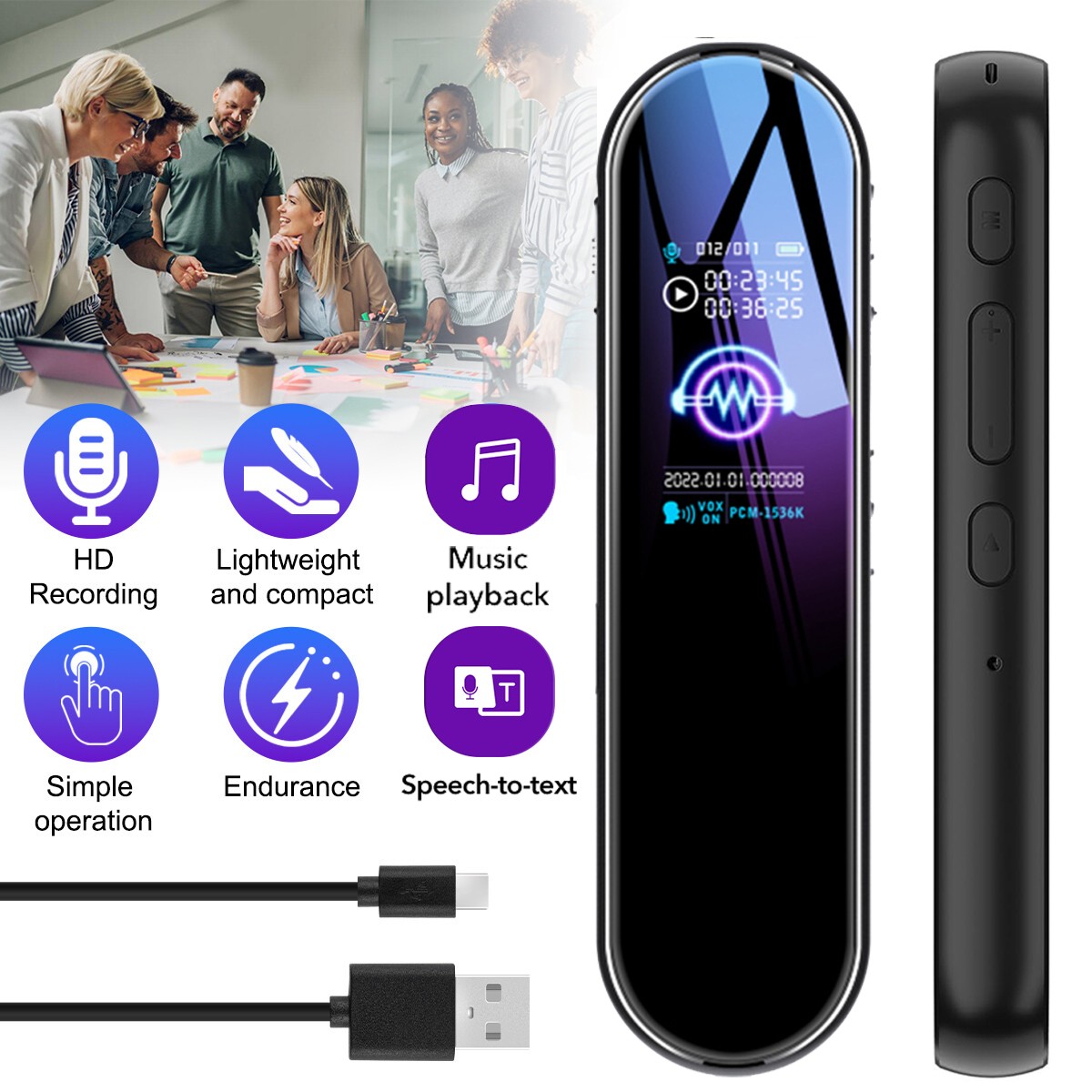 Digital Voice Recorder Mini Dictaphone Lecture Meeting Audio MP3 Player 1536Kbps