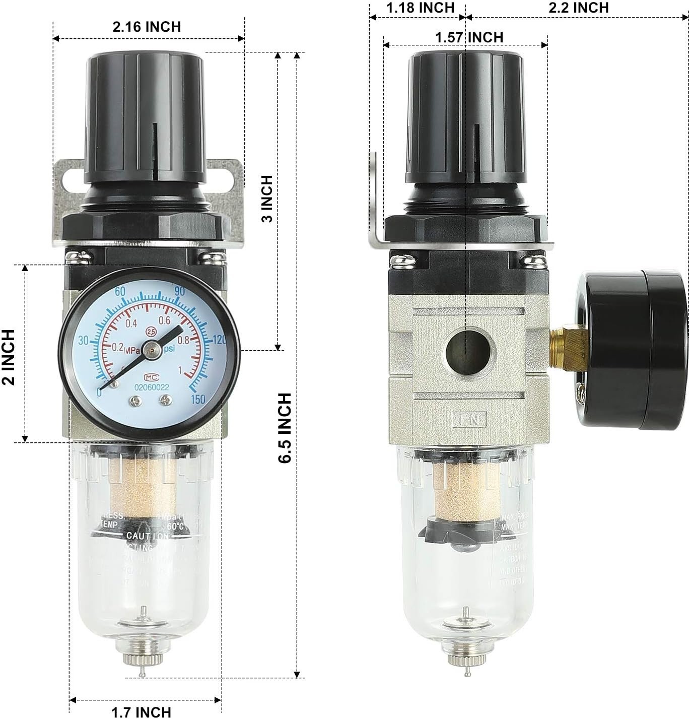 Adjustable Air Compressor Filter Regulator Combo for Dry Air Supply – 150 PSI