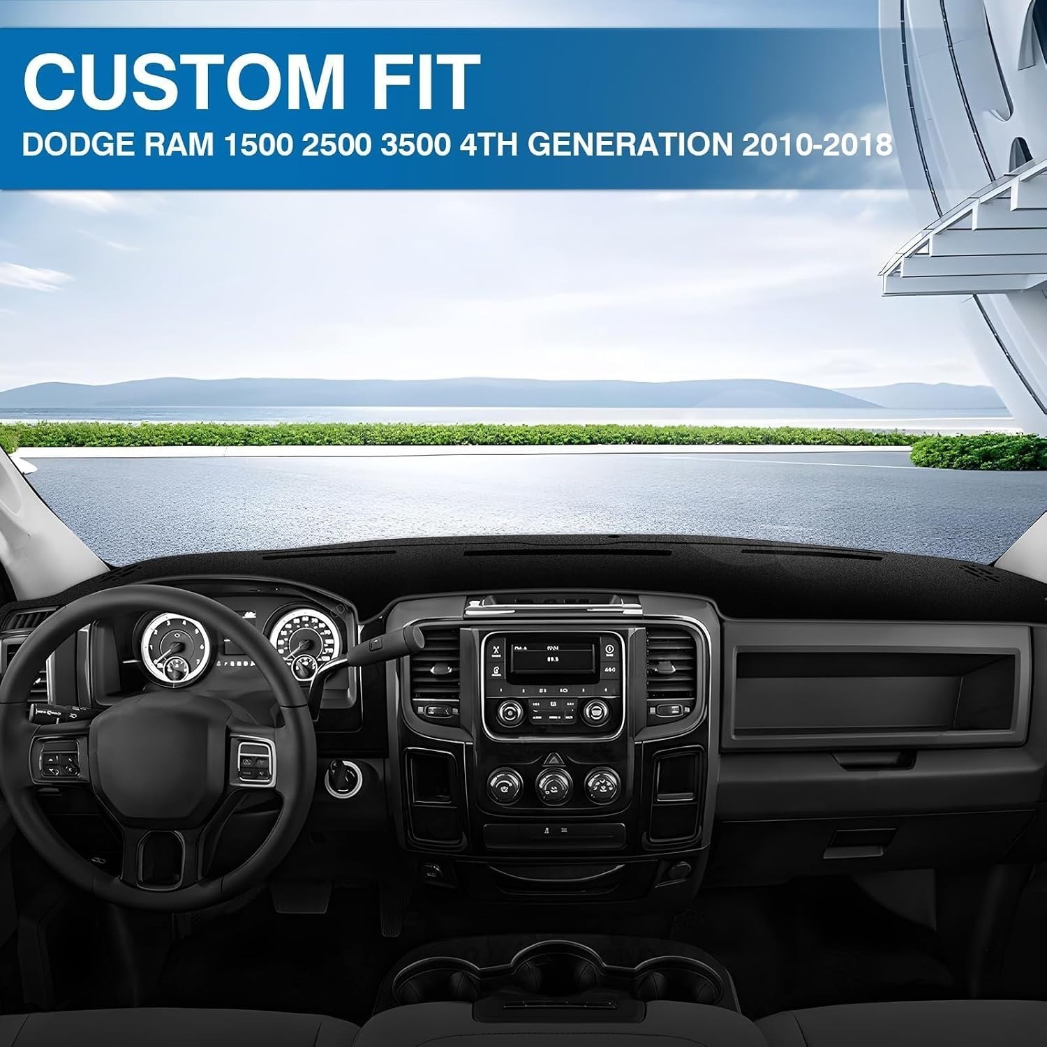 Dash Cover for 2009-2018 Dodge Ram 1500 2500 3500 Non Slip Dashboard Mat KUST