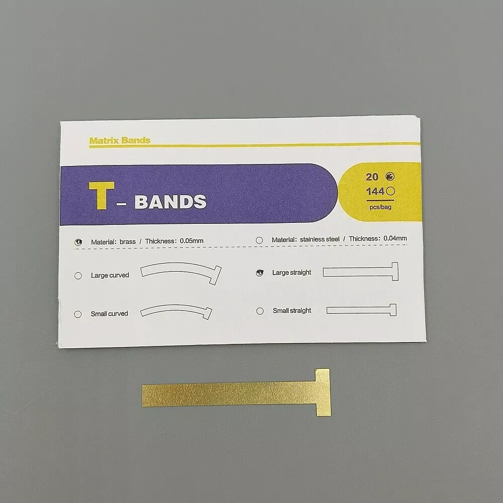 20Pcs/Bag Dental Matrix T Bands Brass Curved Straight for Primary Molars 0.05mm