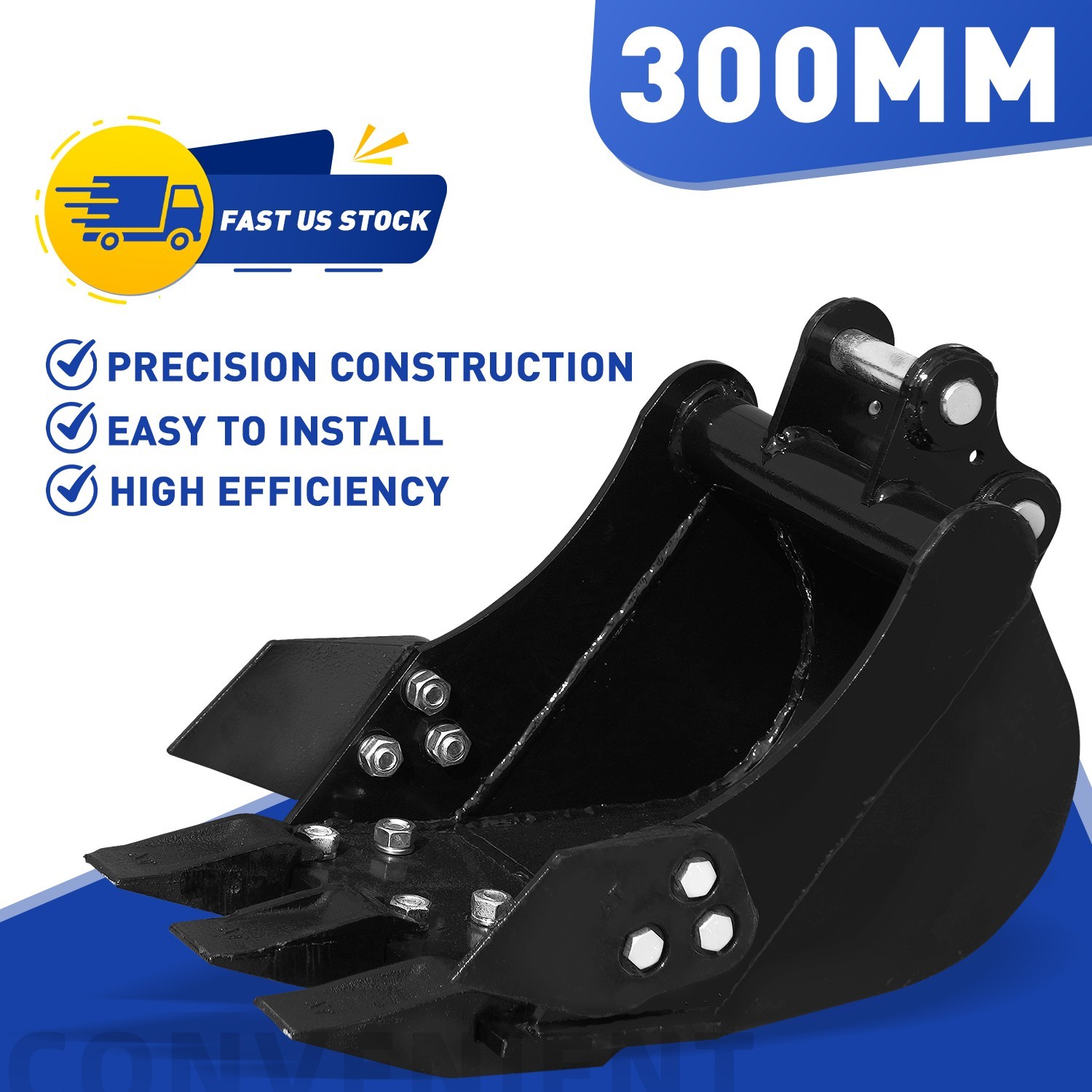 Mini Excavator Attachment 300mm Narrow Trenching Bucket with 3 Metal Teeth