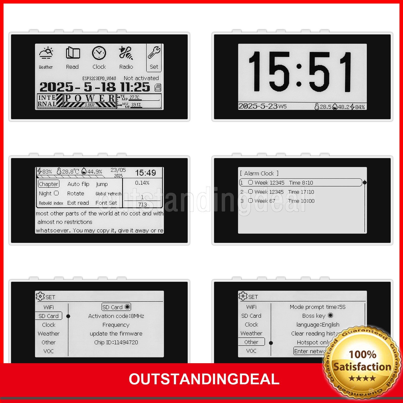 HAMGEEK RW01 Mini E-Ink Reader E-Book Reader (Black Panel) for Weather Clock