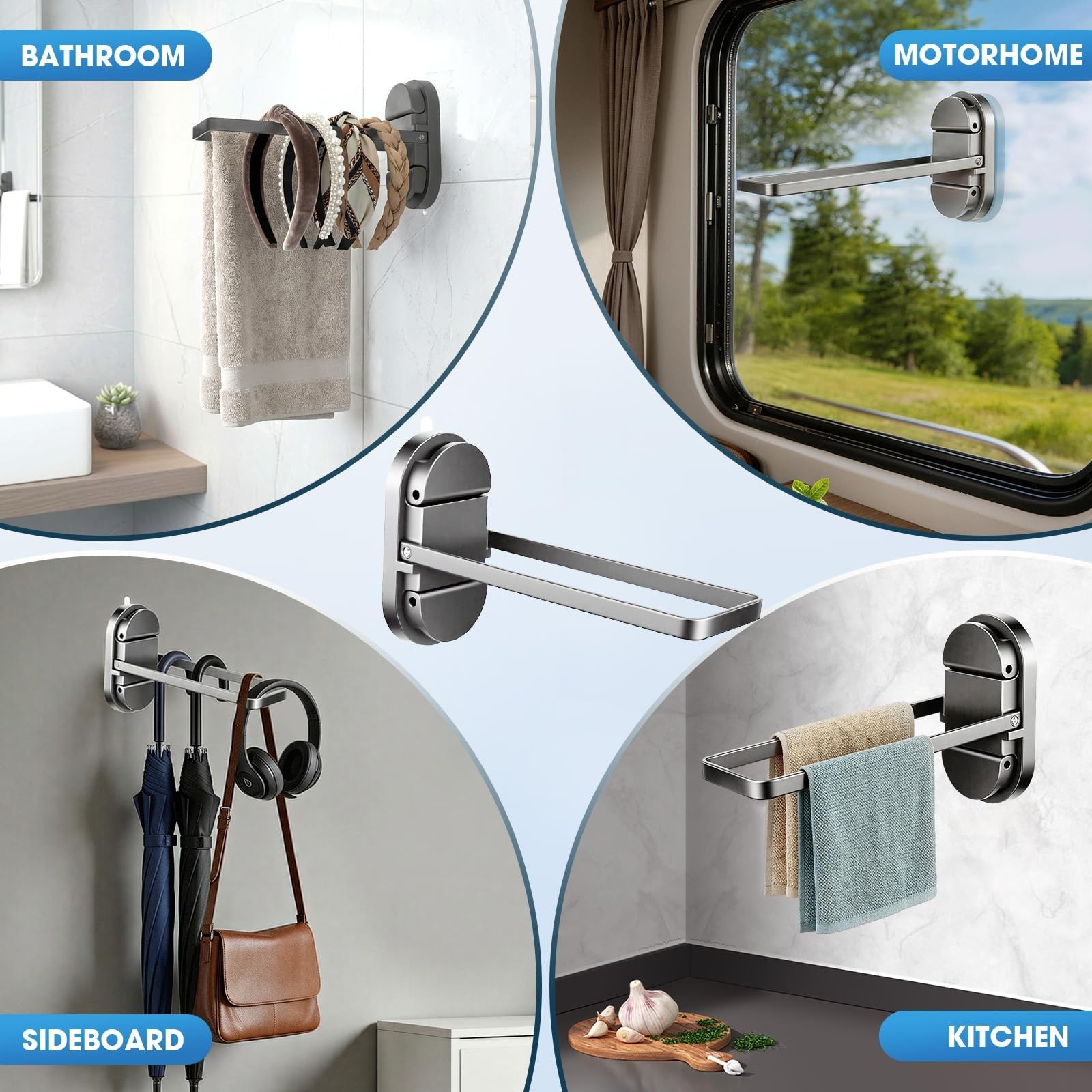 Suction Cup Towel Bar No Drill – Heavy Duty 21LB Double Suction Cup Foldable …