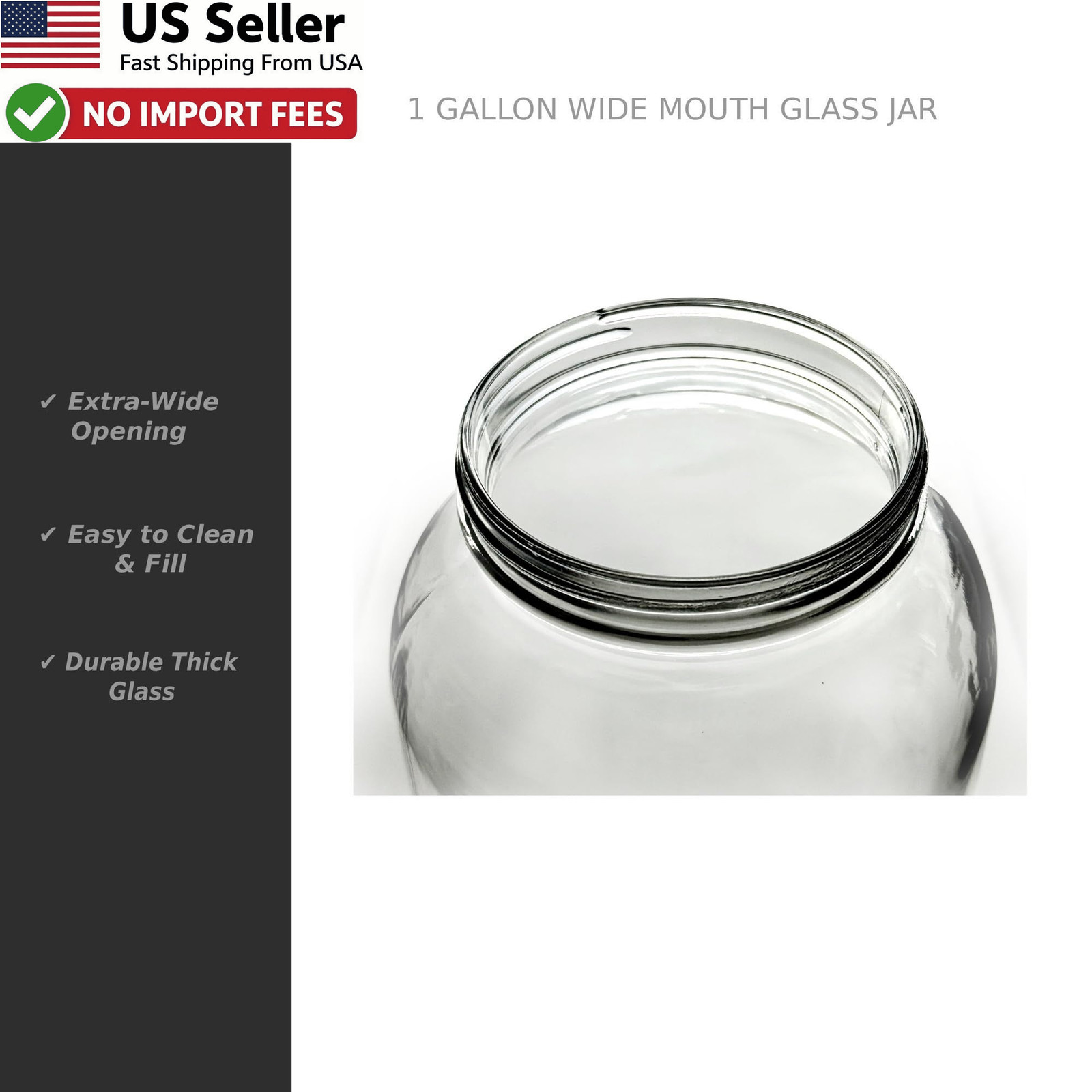 North Mountain Supply 1 Gallon Glass Jar Wide Mouth Plastic Lid Black FROM USA