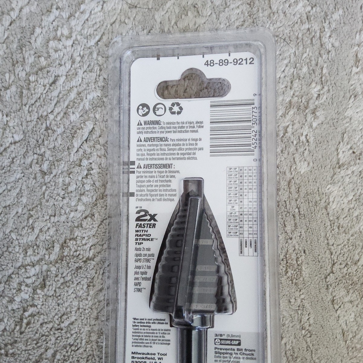 Milwaukee 48-89-9212 Jam-Free Step Drill Bit for Metal, 7/8 in to 1 3/8 in
