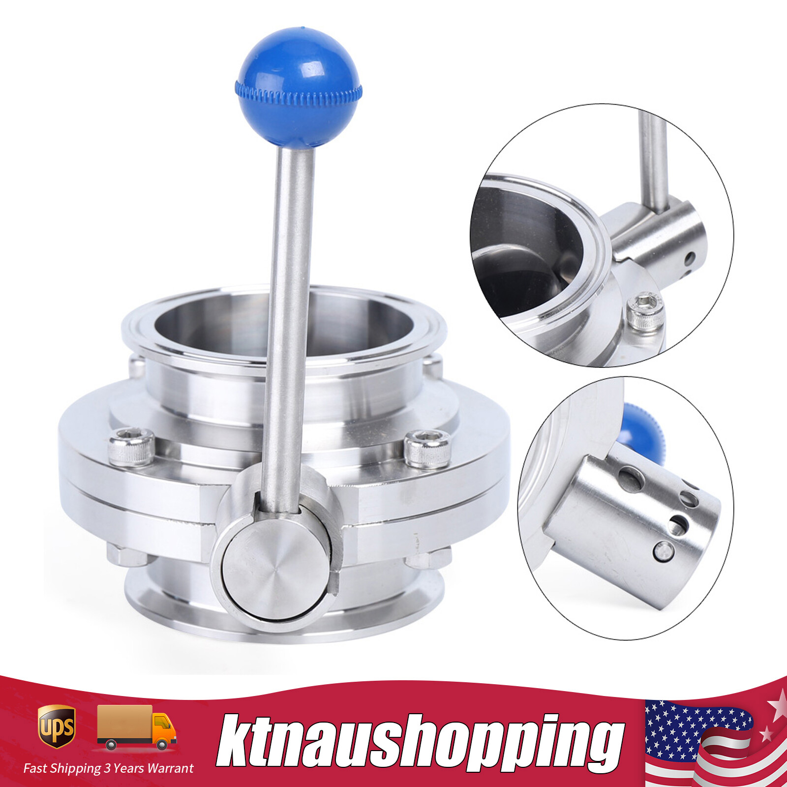 3Inch Stainless Steel 304 Sanitary Welding Butterfly Valve Tri-Clamp Pull Handle