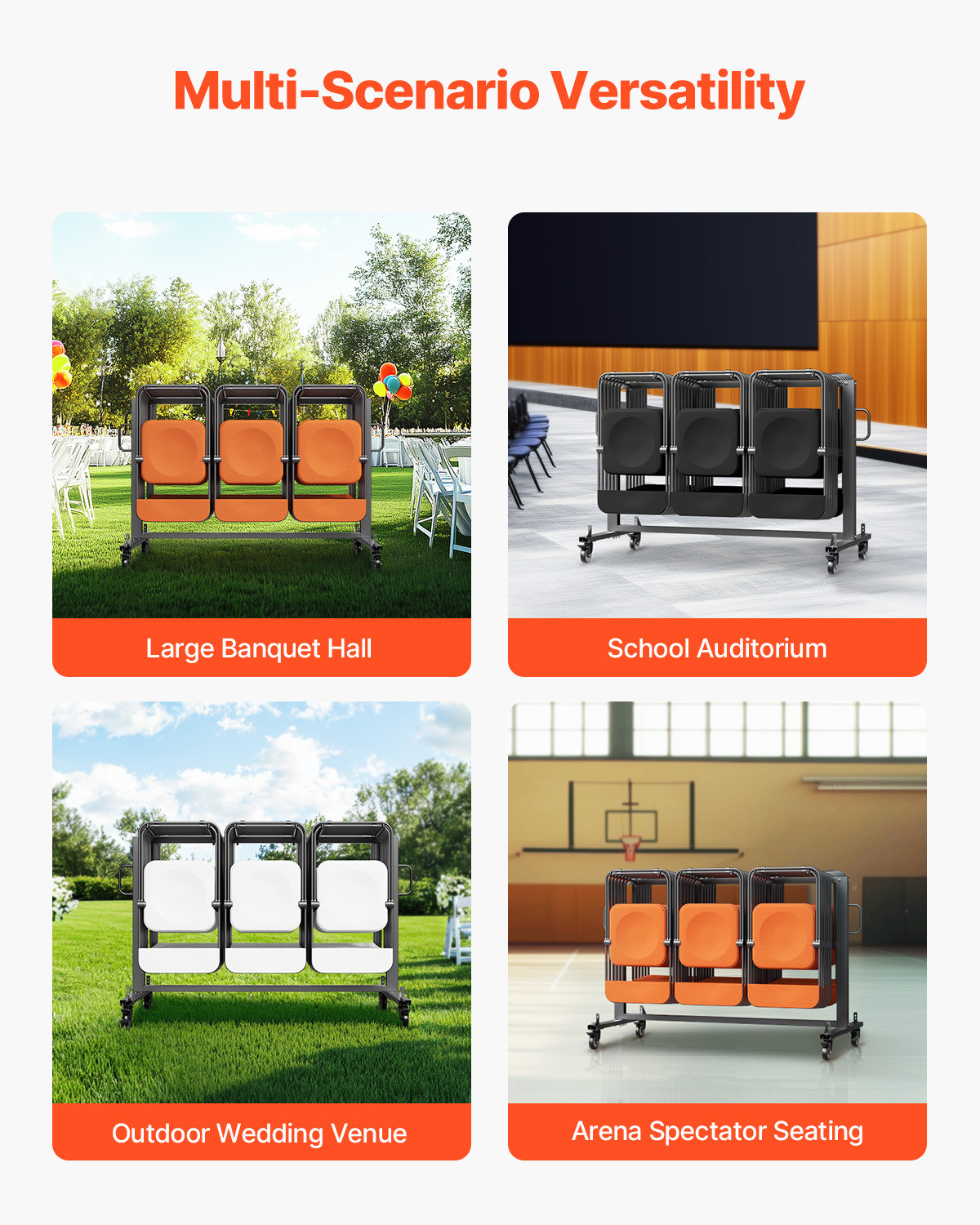Folding Chair Rack Cart for 42 Chairs or 12 Tables of 400 LBS with Wheels