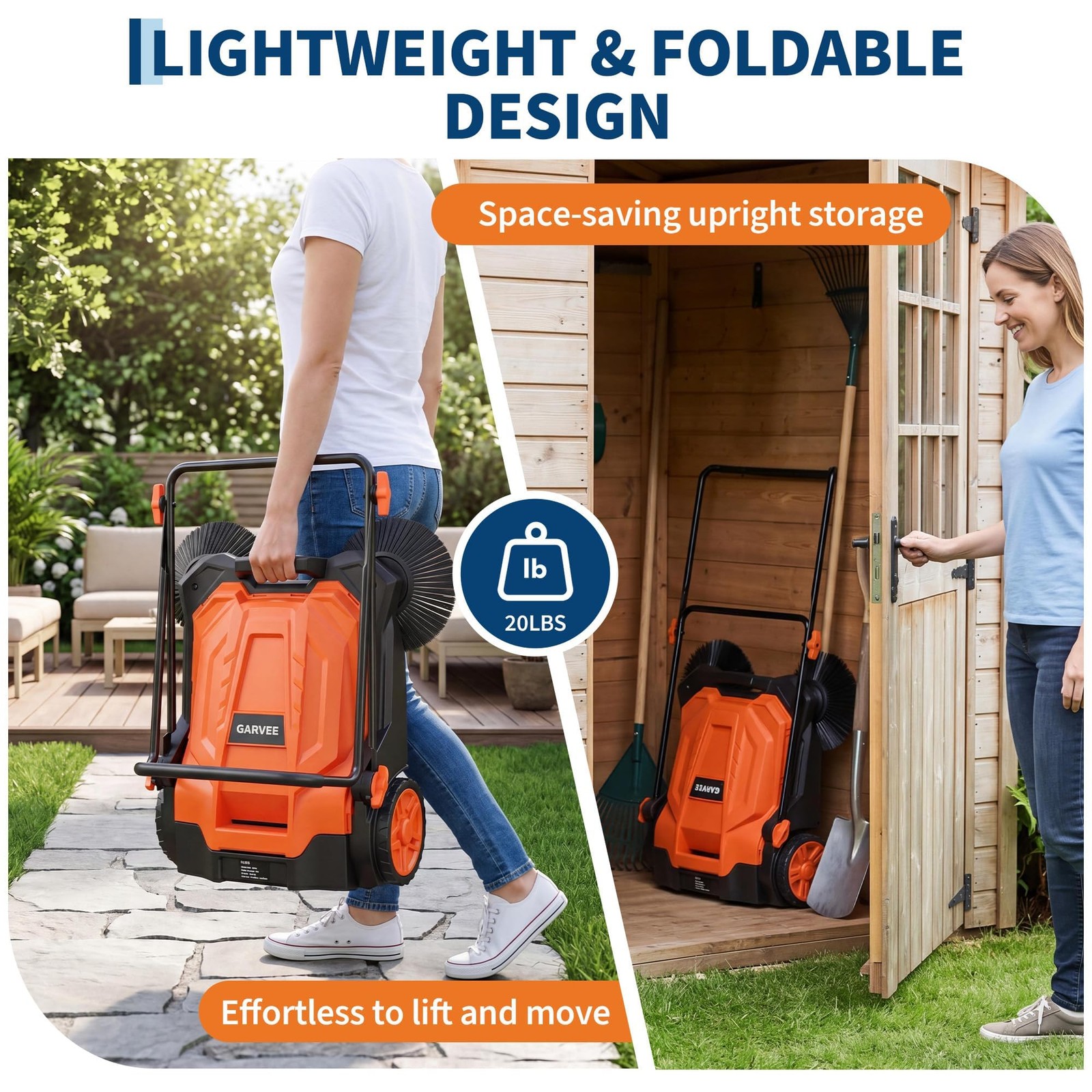 Walk-behind Hand Push Floor Sweeper w/25.6″ Width & 5-Gallon Waste Container