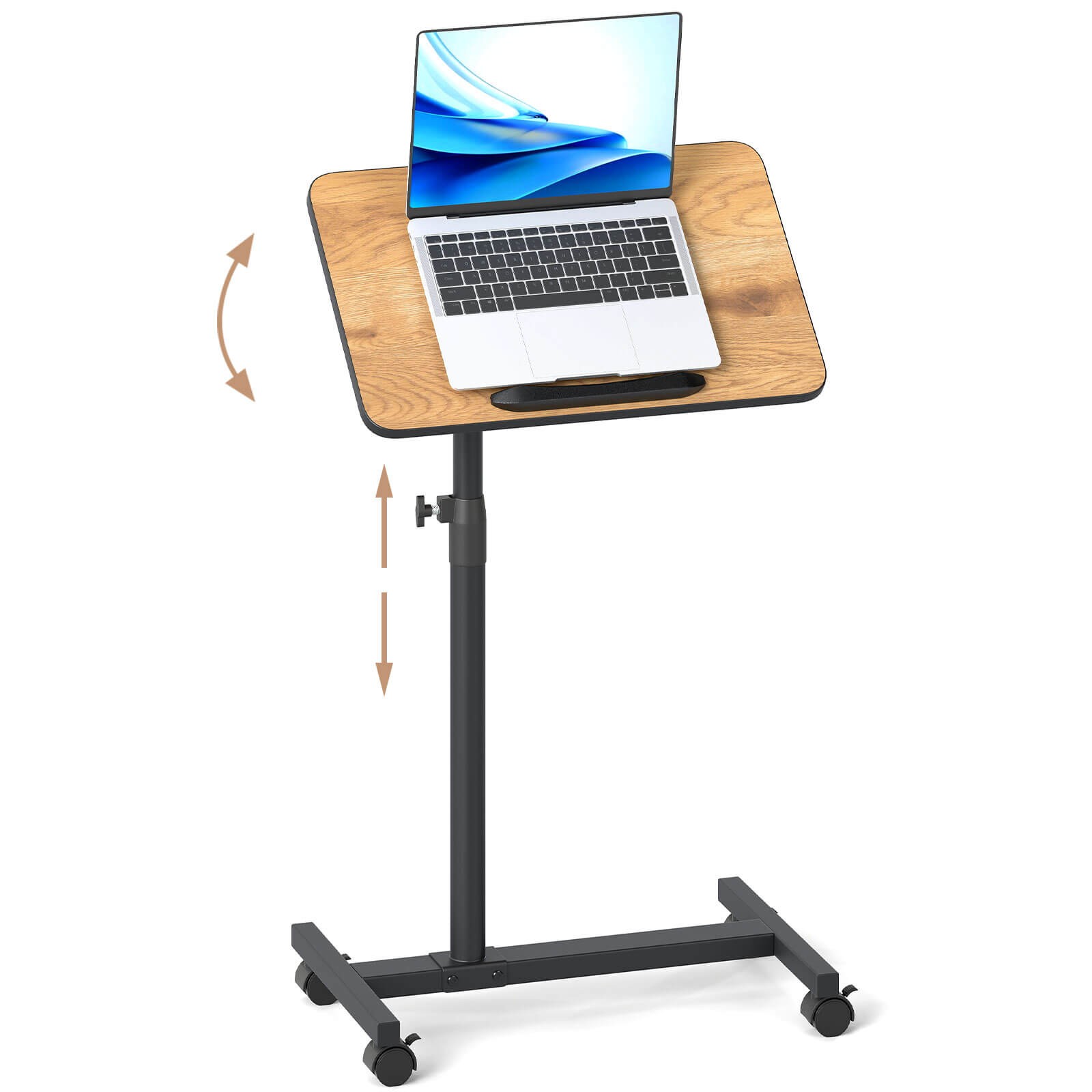 Costway Overbed Rolling Table Over Bed Laptop Food Tray Desk Tilting Top Natural