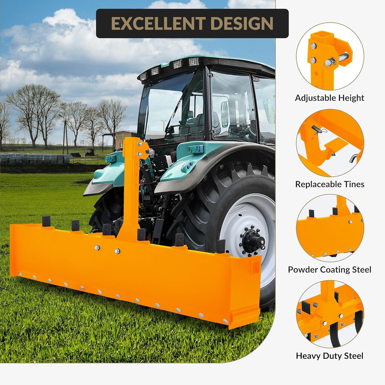 55″ Box Blade for Tractor,Box Scraper for Tractor 3 Point Hitch Box Blade Yellow