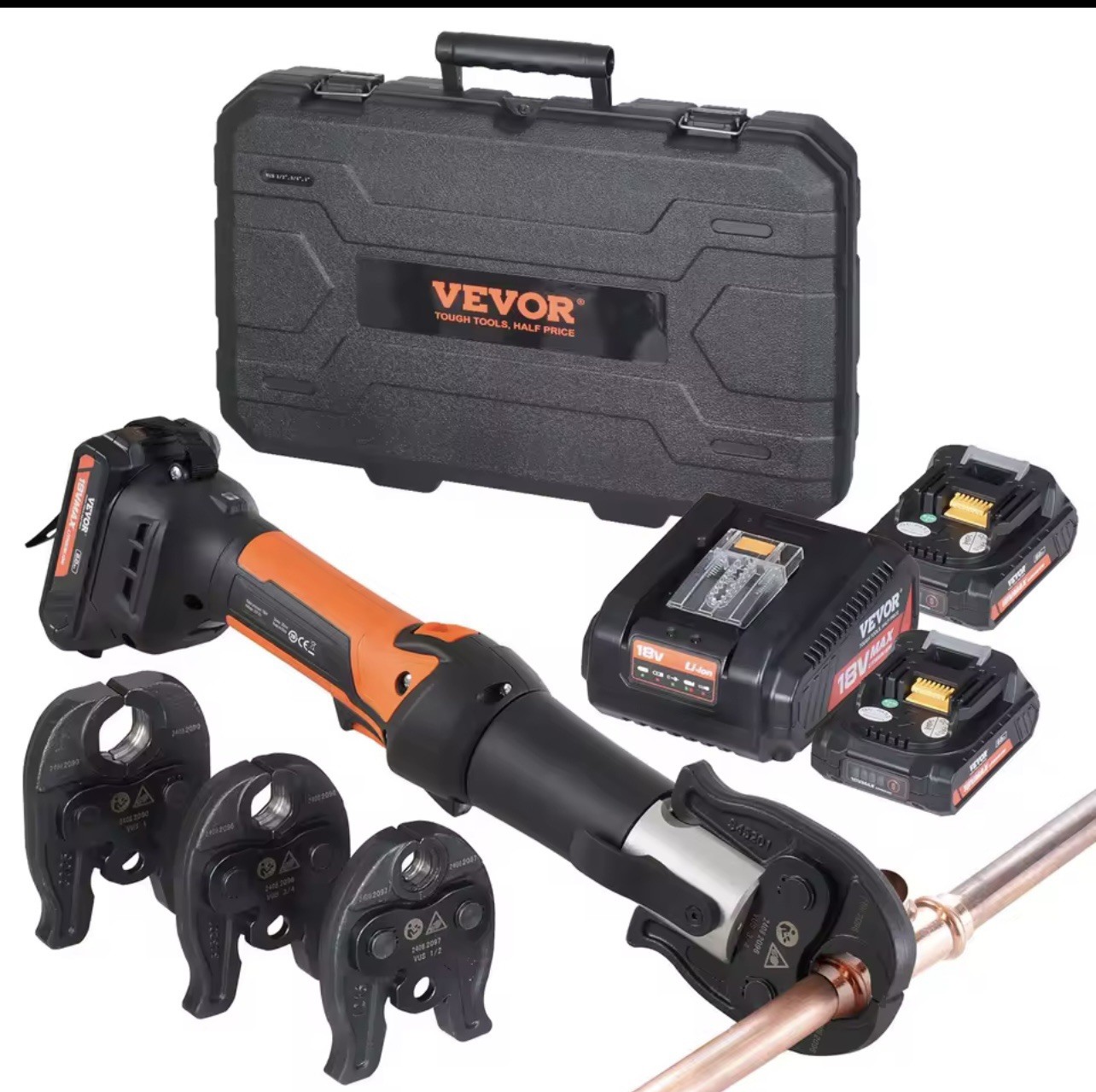 Pro Press Tool Pipe Crimping Kit Press Tool Battery Kit 1/2″ 3/4″ 1″ Jaw