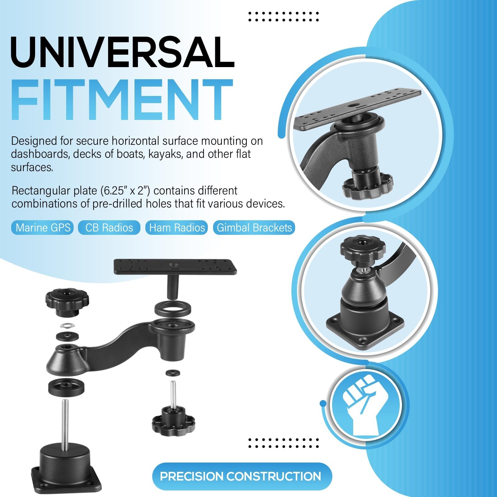 Horizontal 6″ Swing Arm Mount Fishfinders & Chartplotters Mount Bracket 360°