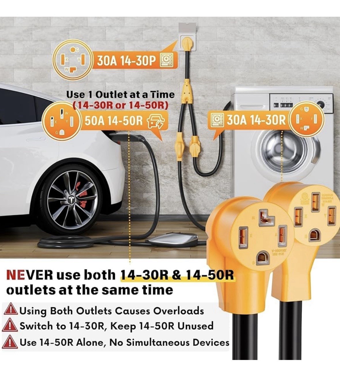 MECMO Dryer Outlet To EV Charger Adapter, NEMA 14-30P to 14-50R & 14-30R Adapter