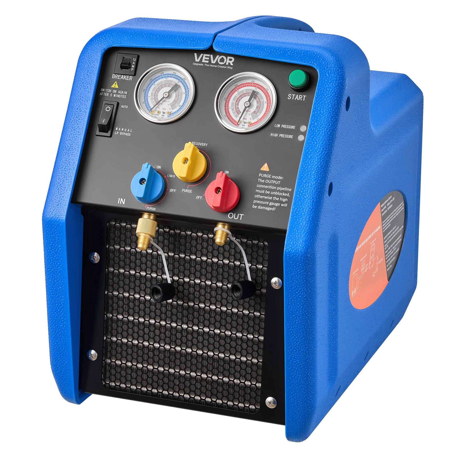 VEVOR Portable Refrigerant Recovery Machine 3/4 HP Single Cylinder Vapor Liquid