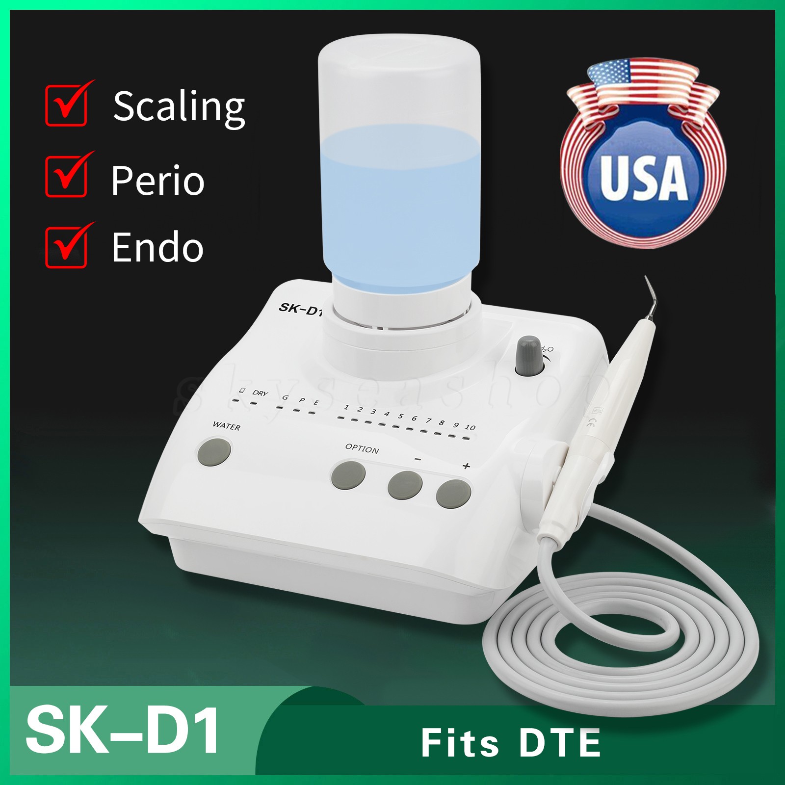 SK-D Dental Ultrasonic Scaler with 2 Water Bottles + 5 Tips DTE Free shipping